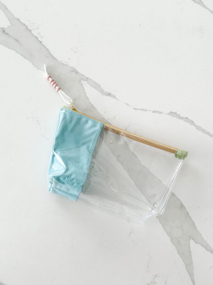 Transparent Vinyl Pouch with Fun Fabric | Handmade Zipper Bag for School Supplies, Crafts, and Travel | Medium Bag