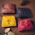 Veg-Tan Leather Rosary Pouch / Engraved Zipper Coin Purse / Confirmation Gift