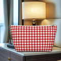 Red Gingham Plaid Zipper Pouch, Makeup Accessories Organizer