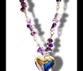 Amethyst Stone & Glass Cubes Bubbly Heart Statement Necklace