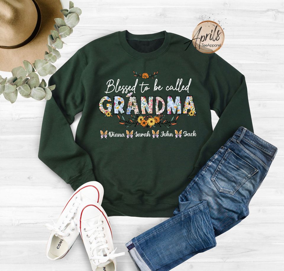 Custom Grandma Sweatshirt: Floral Blessed Grandma Hoodie, Personalized Grandchild Names