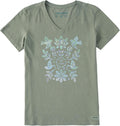 Women's Crusher Tee Shirt, Short Sleeve Cotton Graphic T-Shirts, Folk Art Garden Tie Dye