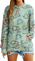 Women Dinosaur Funny Hoodie Sweatshirt Pocket Crewneck Casual Loose Cute Tops Long Sleeve Hoodied Pullover Shirt