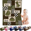 Personalized Baby Boy Blanket with Name, Custom Dinosaur Flannel Fleece Throw Blankets for Newborns & Toddlers, Safari T-Rex Nursery Decor, Unique for Boys
