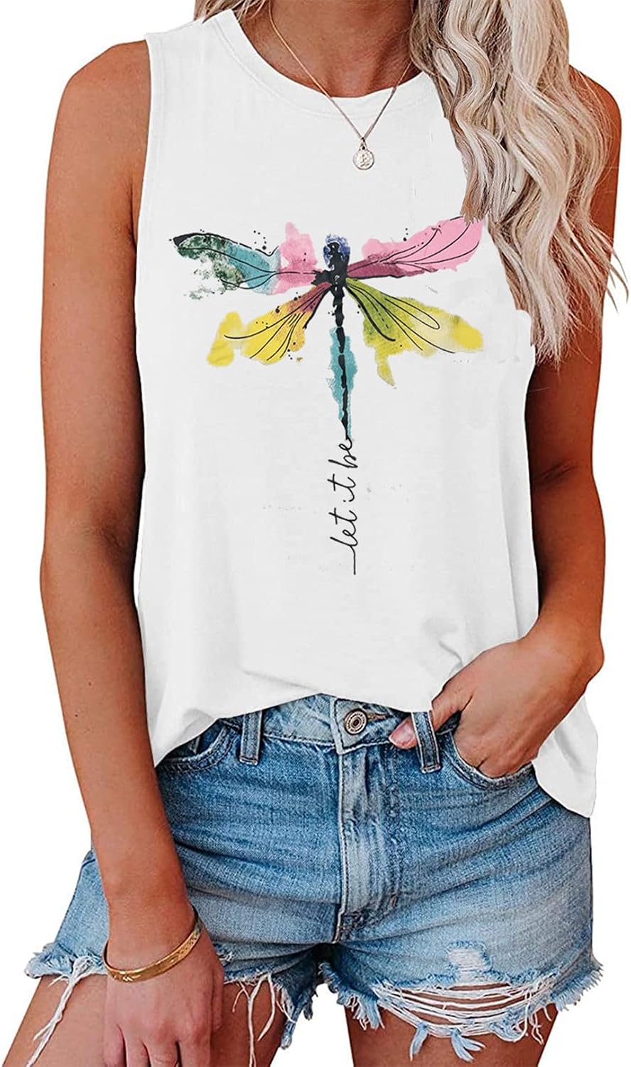 Womens Tank Tops Loose Fit Summer Cute Graphic Sleeveless Shirts Workout Basic Tunic