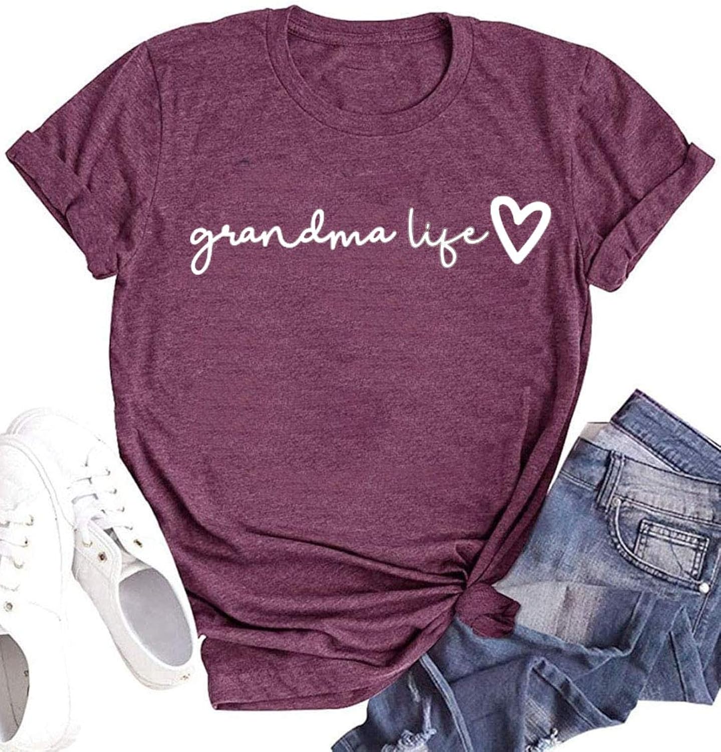 Grandma Shirt Women Casual Grandma Life Heart Printed T-Shirt Funny Tee Shirt for Grandma