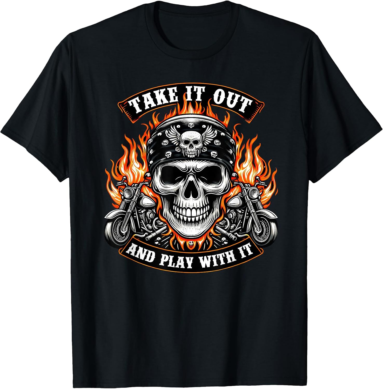 Funny Take it Out Play with it Skeleton Biker Motorcycle T-Shirt