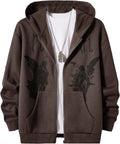 Men's Graphic Zip Up Hoodies Streetwear Jacket Letter Print Long Sleeve Sweatshirt with Pocket