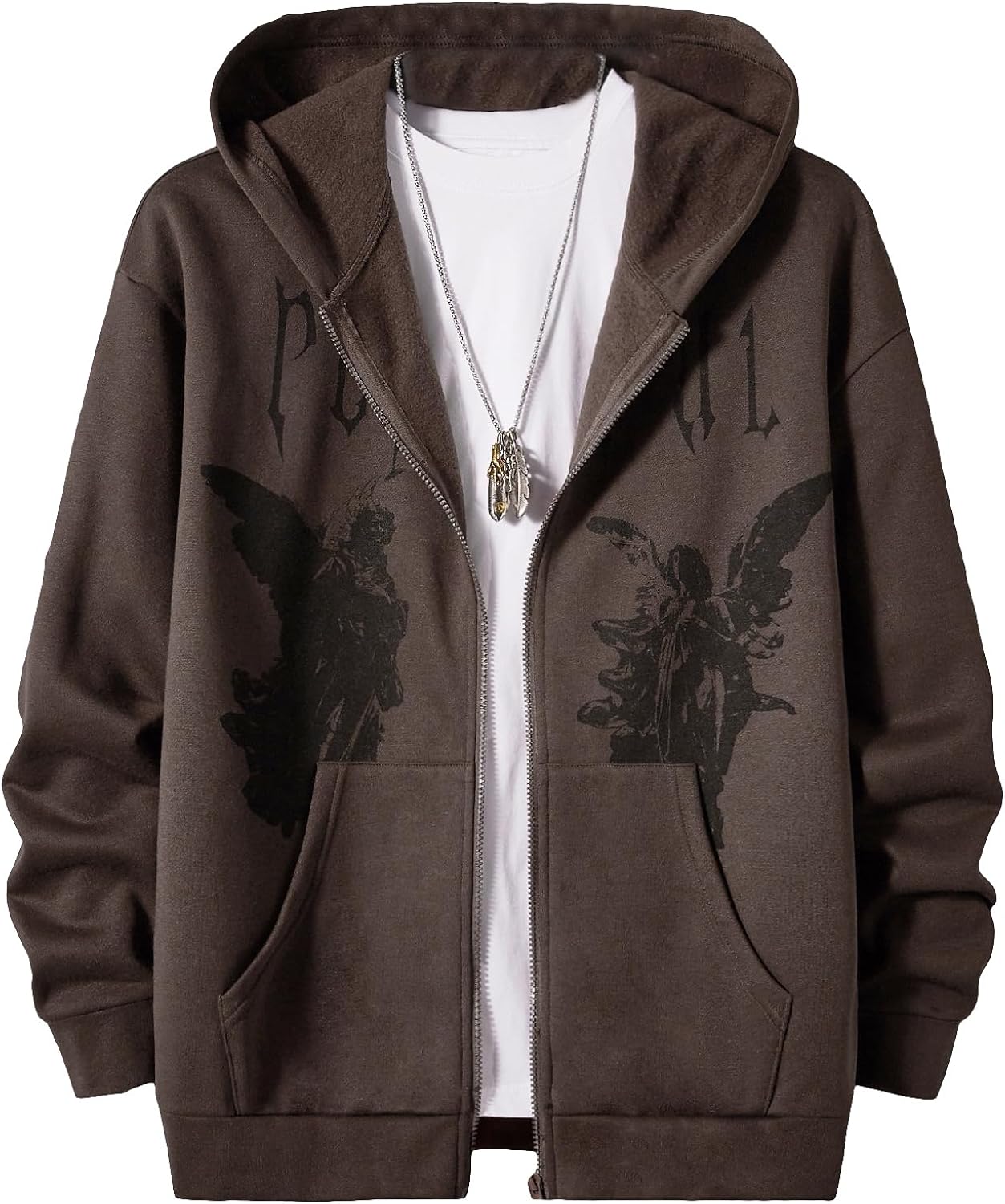 Men's Graphic Zip Up Hoodies Streetwear Jacket Letter Print Long Sleeve Sweatshirt with Pocket