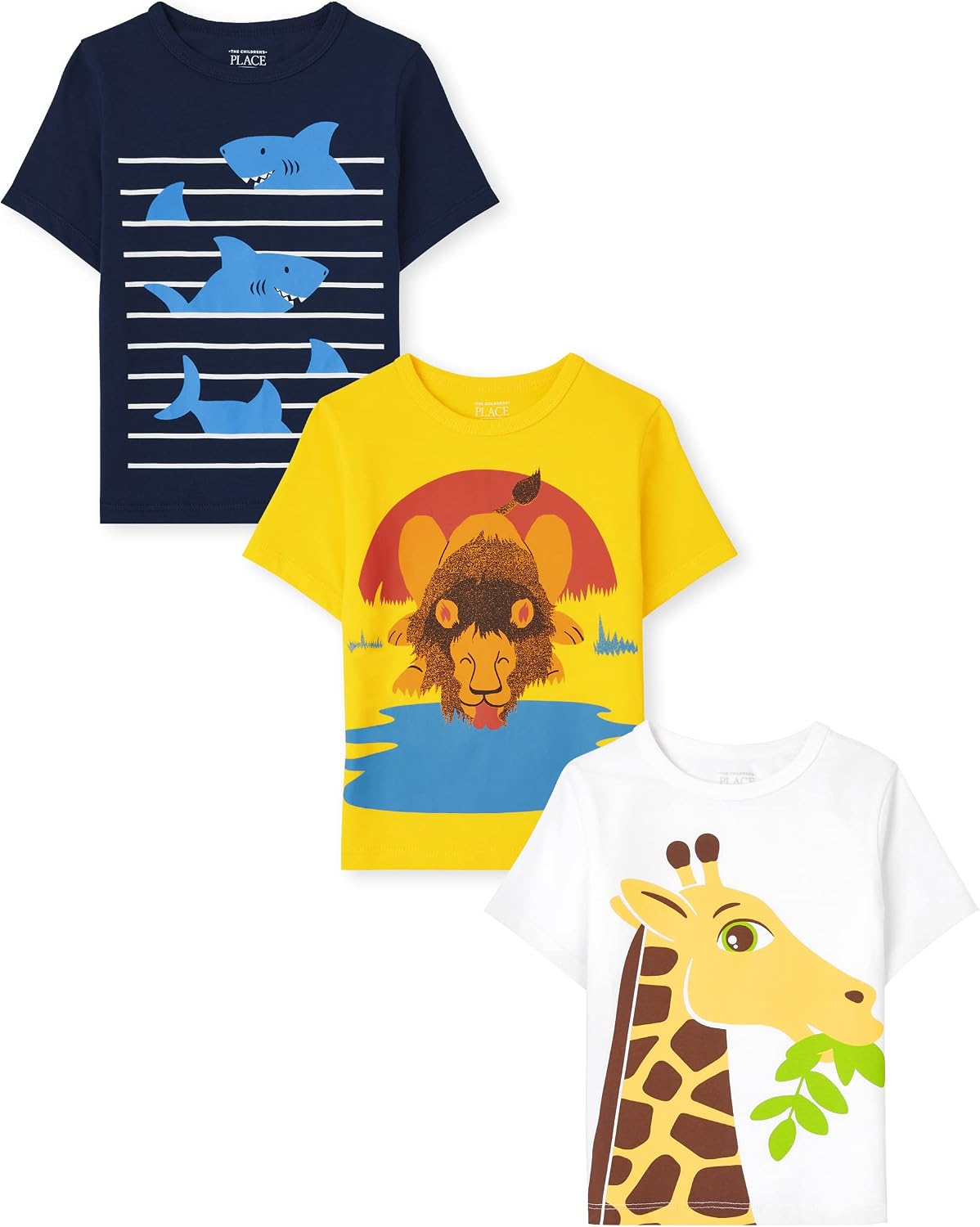 Baby Boys' and Toddler Dino,Animals,Sharks Short Sleeve Graphic T-Shirts,3 Pack