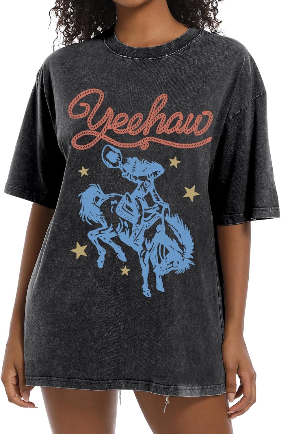 Western Shirts for Women Vintage Cowgirl Shirt Oversized Rodeo Cowboy Graphic Tees Country Concert Short Sleeve Tops