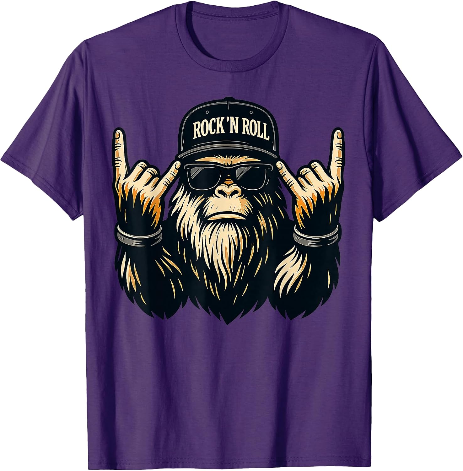 Bigfoot Rock On Sasquatch Heavy Metal Vibes Men Women Kids T-Shirt