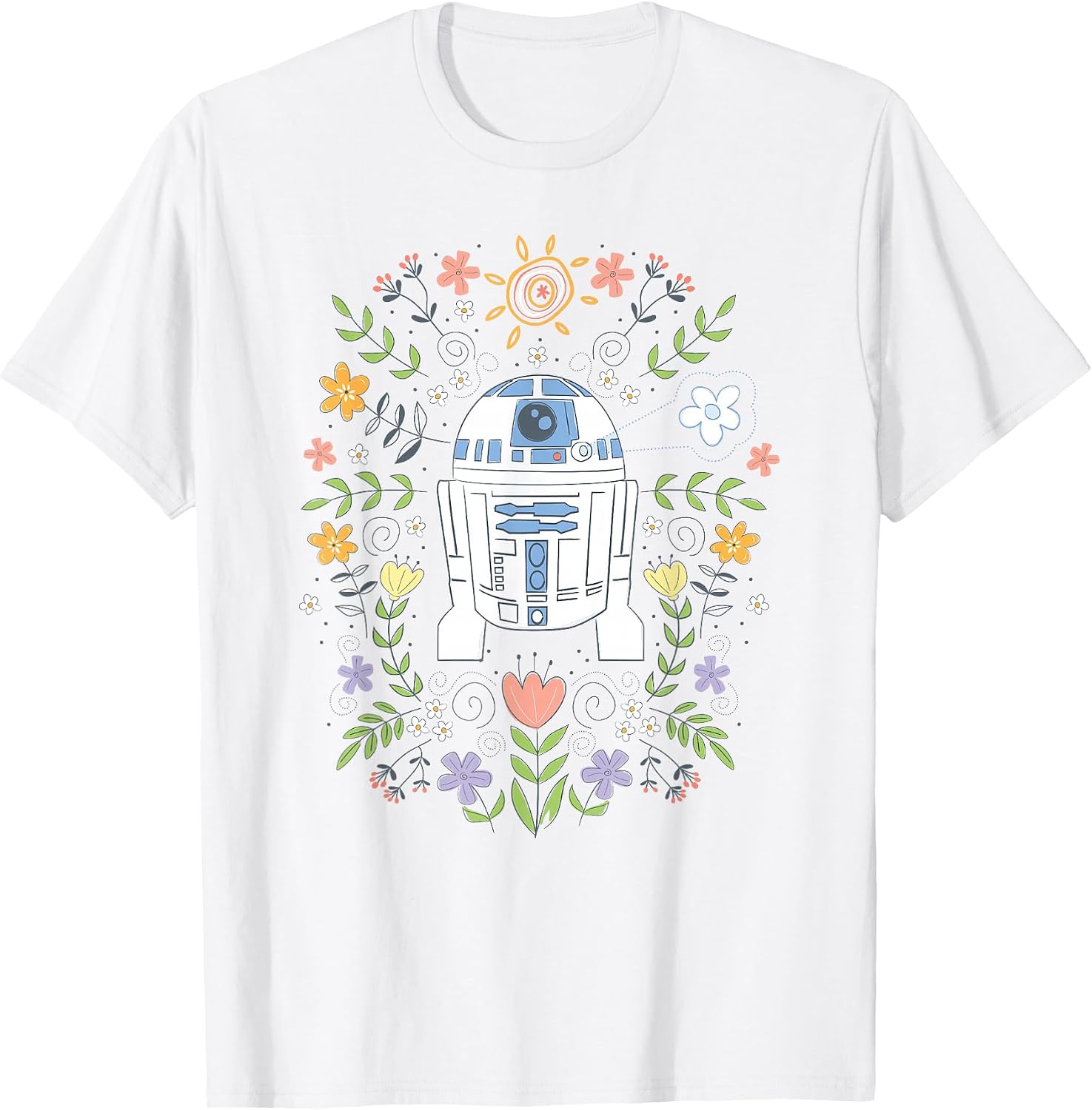 Cute R2D2 Floral Spring Vibes Big Chest Logo T-Shirt