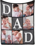 Custom Dad Blanket with 6 Photos, Personalized Picture Blankets for Father, Customizable Best Dad Ever Gifts for Father's Day Birthday, Made in USA