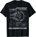 Millennium Falcon Grey Schematics Graphic T-Shirt T-Shirt