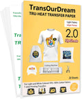 TransOurDream Upgraded Iron on Heat Transfer Paper for T Shirts (20 Sheets, 8.5x11) Iron on Transfers for Light Fabric Printable Heat Transfer Vinyl for Inkjet Printer (TOD-4)