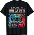 Level 9 Unlocked Awesome Since 2017 9th Birthday Gaming T-Shirt