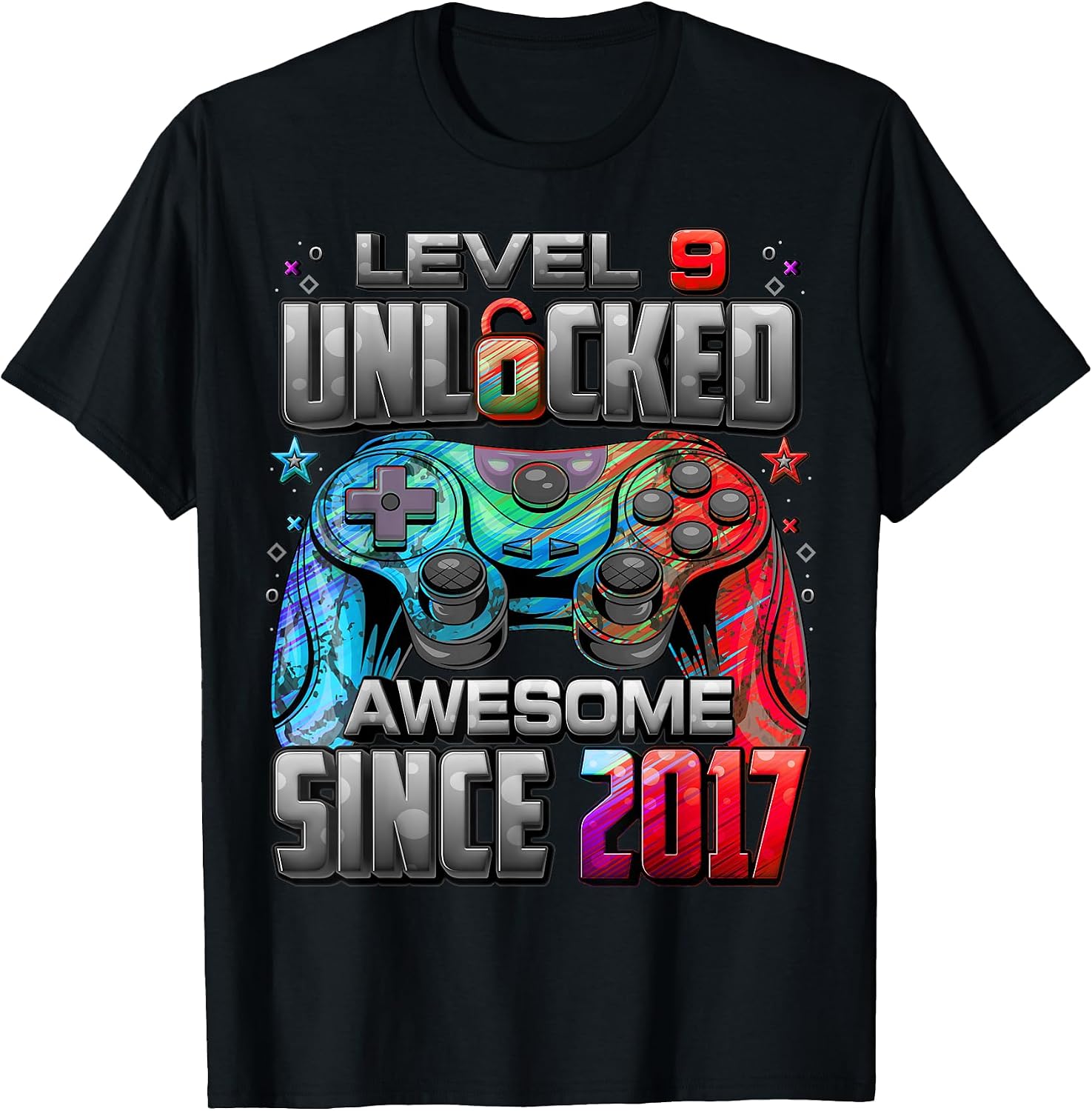 Level 9 Unlocked Awesome Since 2017 9th Birthday Gaming T-Shirt