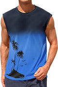 Mens Graphic Tank Tops Sleeveless Palm Tree Gradient Shirts Beach Hawaiian Gym Muscle Workout Tops