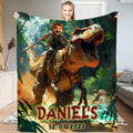 Personalized Dinosaur Blanket for Boys with Name, Upload Photo Face Dinosaurs Blanket Throw Soft Flannel, Unique Gift for Boys Men Girl Room Decor Christmas Birthday Gifts