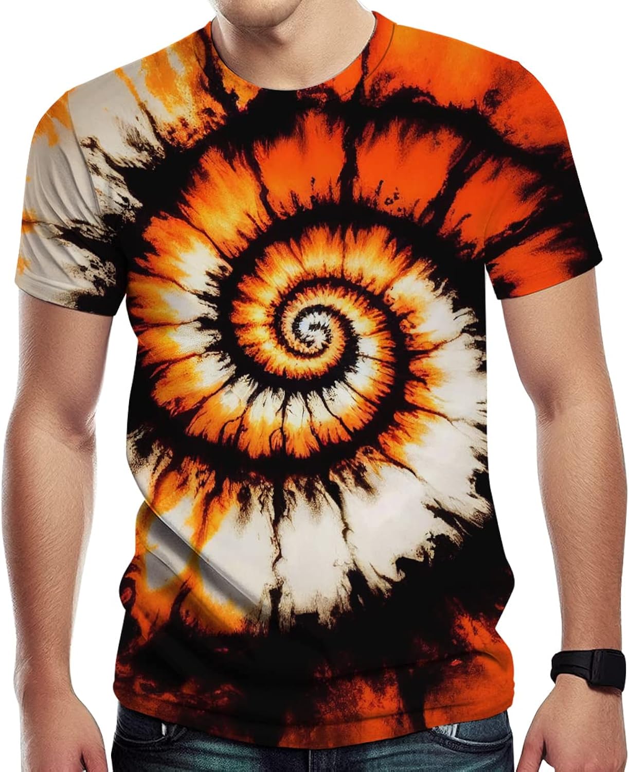 Novelty Tie Dye Style T-Shirts for Men Spiral Streak Print Shirt with Short Sleeves