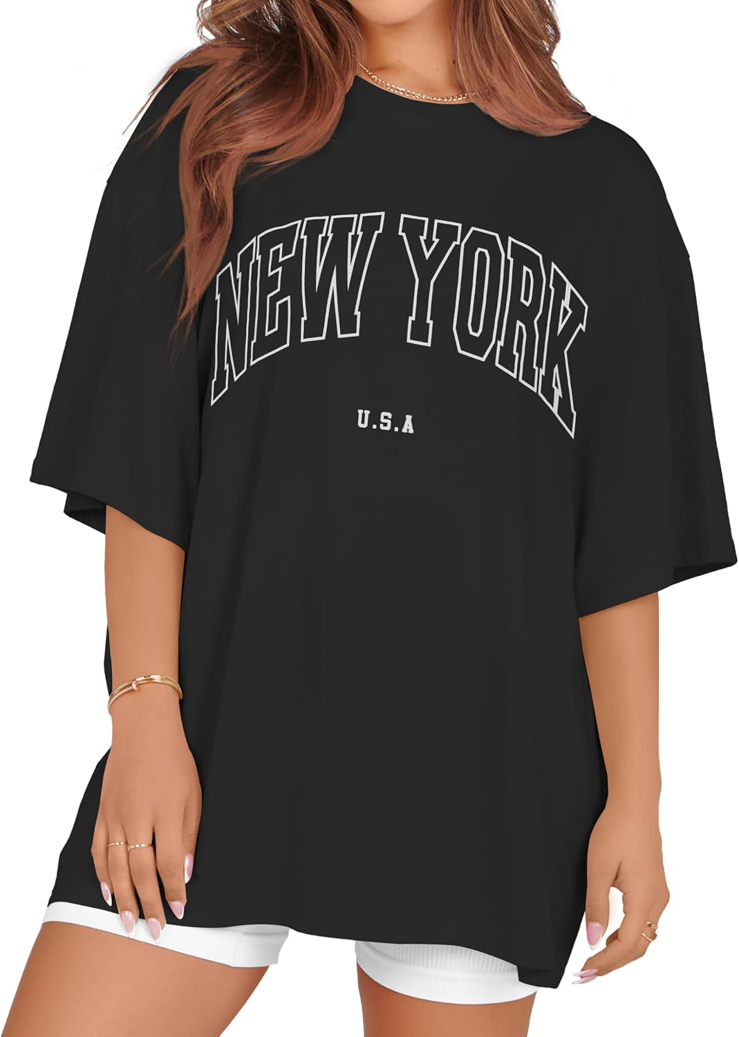 Oversized Tshirts for Women Summer Short Sleeve Round Neck Graphic Tee Shirt