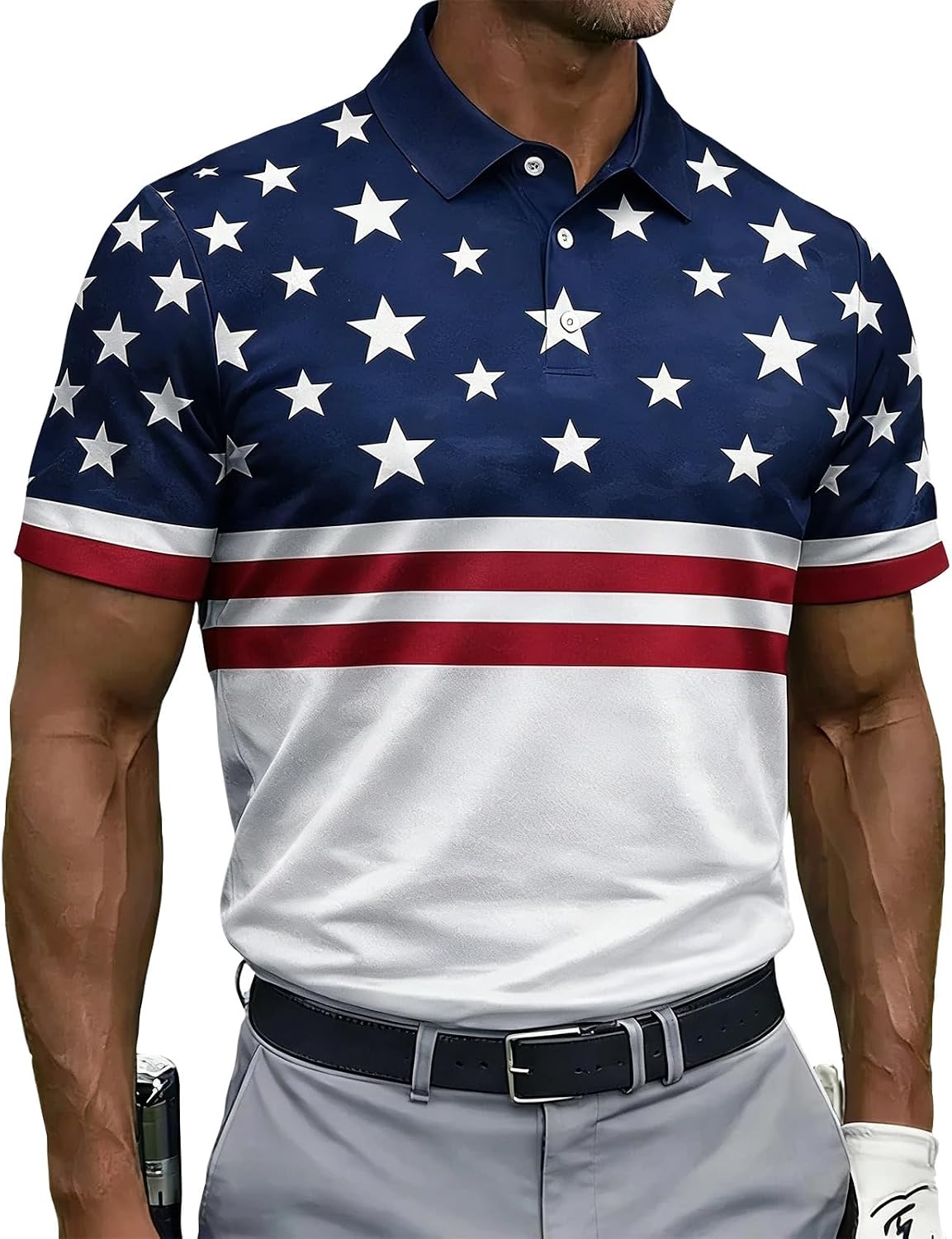 4th of July Shirts for Men - 250 Anniversary USA Polo Shirt, Short Sleeve Golf All Over Print Casual Summer Top