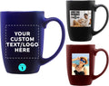 DISCOUNT PROMOS 1 Large Mocha Glossy Ceramic Coffee Mugs Set, 16 oz. - Customizable Text, Logo - Stoneware, Smooth, Durable, C-handle - Blue