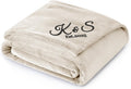 Personalized Blanket with Embroidered Name, Custom Fleece Throw Blanket Cozy Soft Blanket for Bed, Sofa, Couch, Travel, Camping, Personalized Wedding Gift 2025, Valentine's Day, New Home - Cream