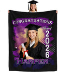 Ships Next Day Custom Graduation Blanket with Picture Text, Class of 2026 Personalized Photo Throw Blankets Customized Flannel Blanket Graduation Gifts for Him Her Son Daughter Brother Sister