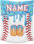Ice Cream Baseball Blanket for Boys Girls Custom Kids Blanket Gift for Baseball Lovers, Cozy Light Blue Fuzzy Flannel Throw for Living Room Camping Club