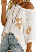 Womens Floral Fashion Summer Tops 2026 Short Sleeve Crochet Sweaters Swimsuit Cover Ups Lightweight Knit Pullover