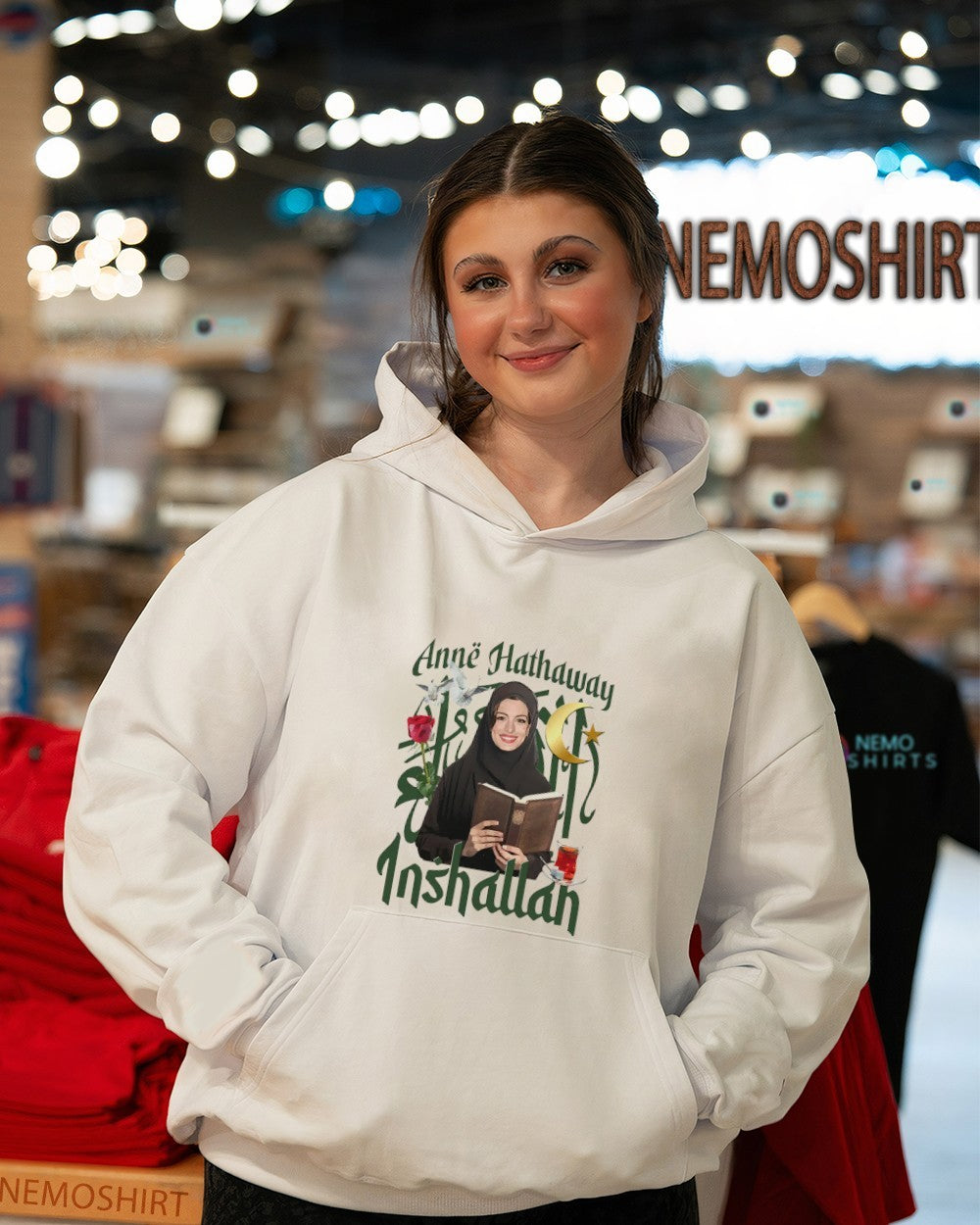 Anne Hathaway actor Inshallah rose shirt
