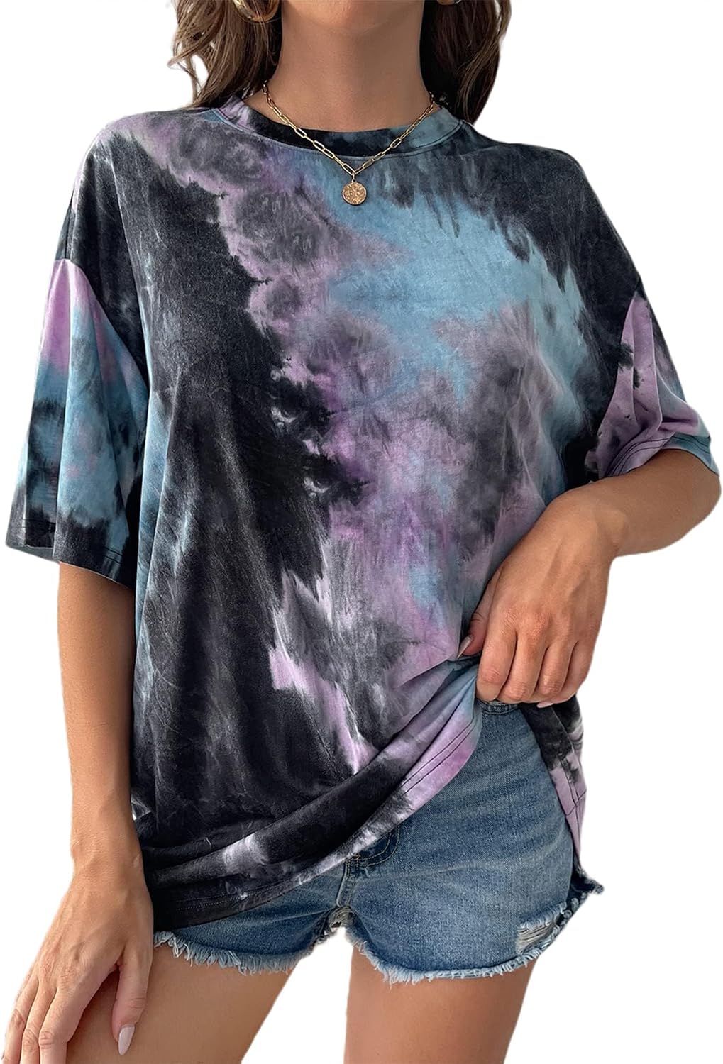 Women's Casual Oversized T Shirt Short Sleeve Graphic Tee Letter Tie Dye Shirts