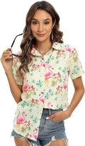 Hawaiian Shirt for Women Short Sleeve Casual Button Down Shirts Summer Outfits Tropical Flamingo Shirts