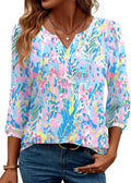 3/4 Length Sleeve Womens Tops Dressy Casual V-Neck Puff Sleeve Blouses Business Work Tunic Shirt S-XXL