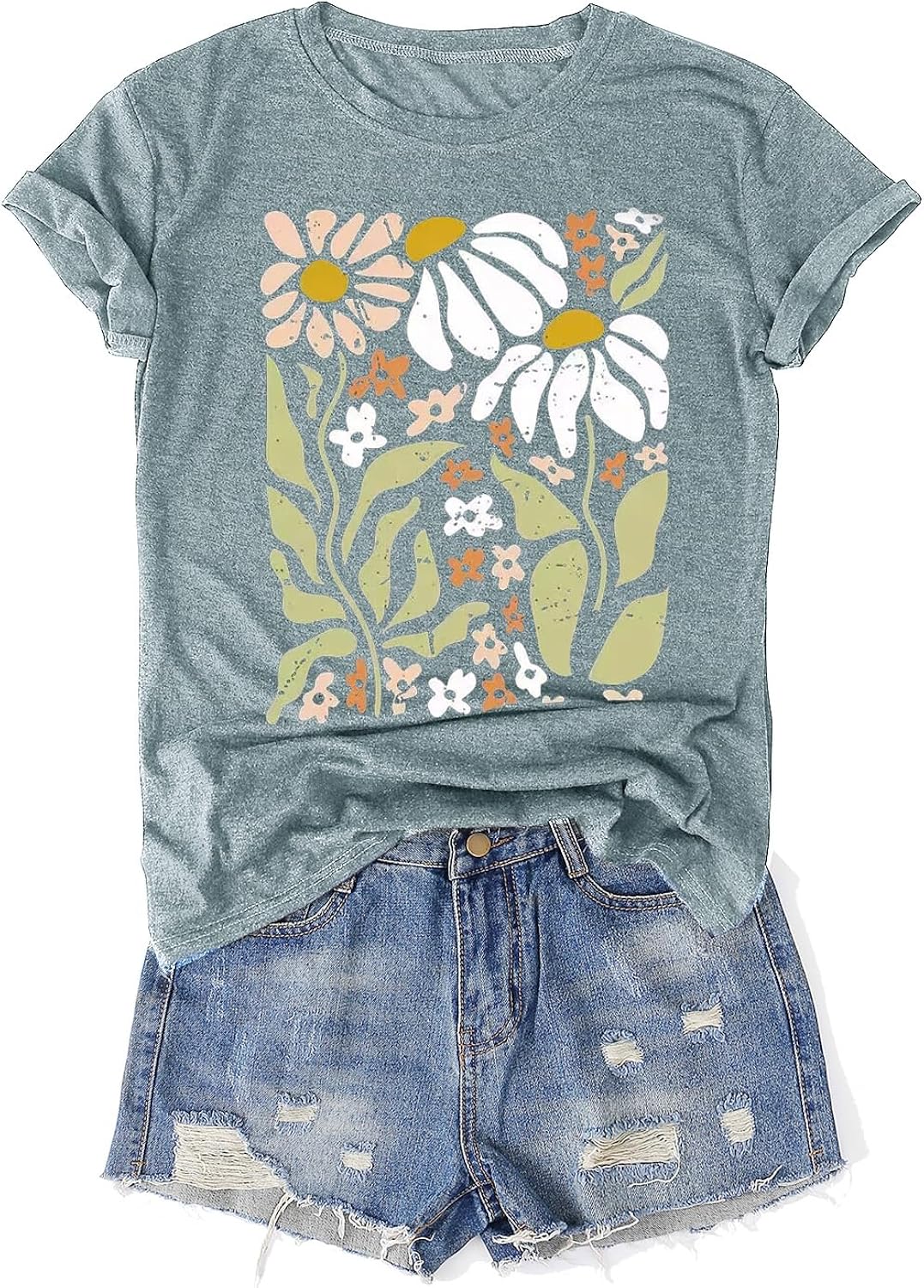 Womens Vintage Flowers T-Shirts Cute Floral Graphic Tees Wildflowers Cottagecore Tshirts Summer Casual Short Sleeve Tops