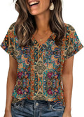 Womens Summer Tops Rolled Short Sleeve V Neck Shirts Casual Dressy Business Work Blouses Outfits