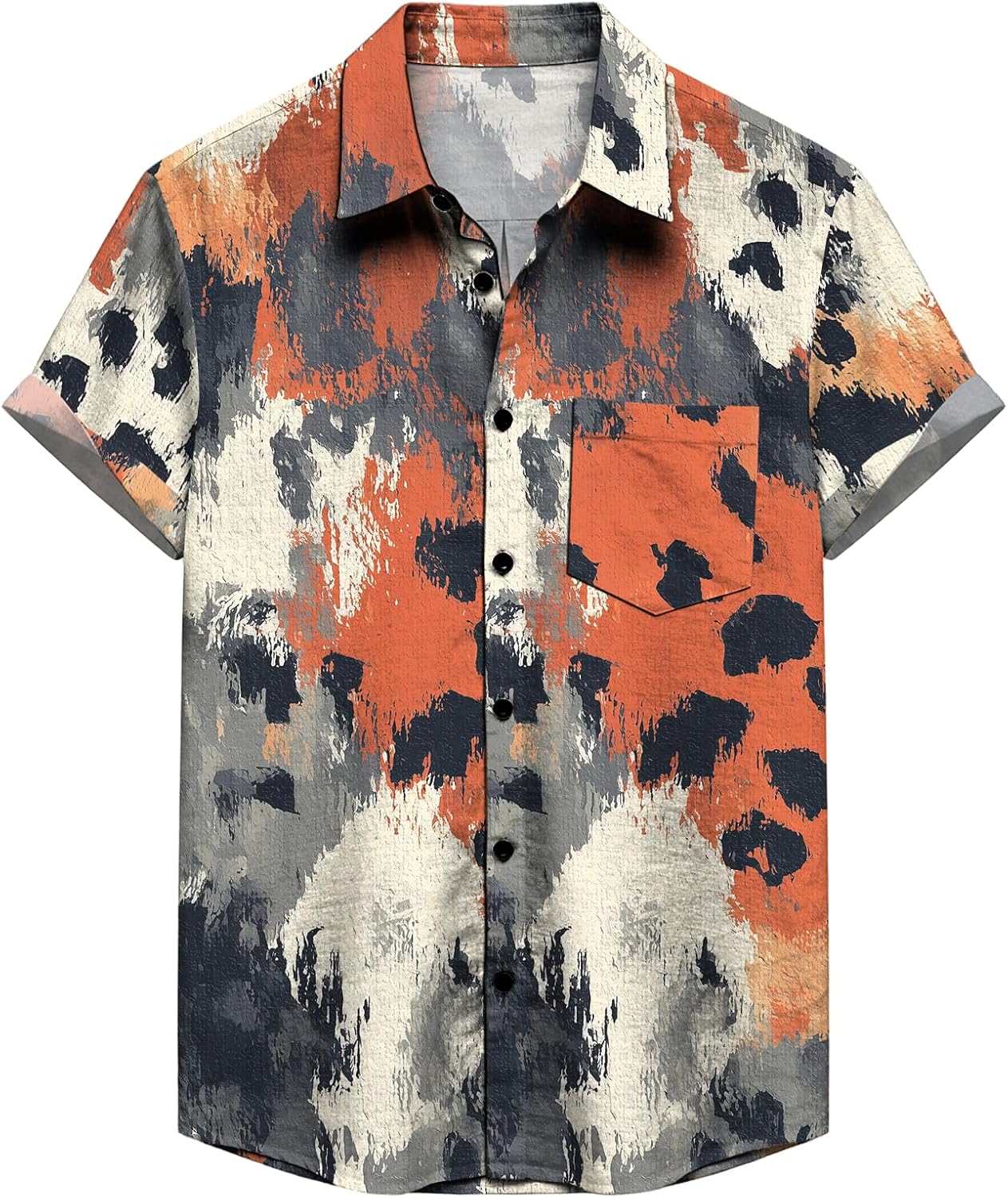 Mens Button Down Short Sleeve Shirt Summer Breathable Casual Tees Hawaiian Beach Vacation Tops with Pocket