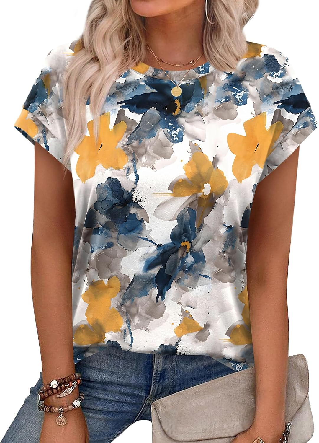 Womens Summer Tops Short Sleeve Shirts Crew Neck Tshirt Cute Trendy Tunic Blouses (S-3XL)