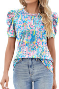 Puff Short Sleeve Shirt for Women Eyelet Tops Summer Crewneck Blouse Loose Fit S-XXL