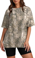 Camo Shirt Women Mens Oversized Camouflage Print Graphic Tees Maple Leaf Short Sleeve Crewneck T Shirt Streetwear