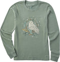 Women's Crusher Tee Shirt, Long Sleeve Cotton Graphic T-Shirts, Key to Happiness Snowy Owl