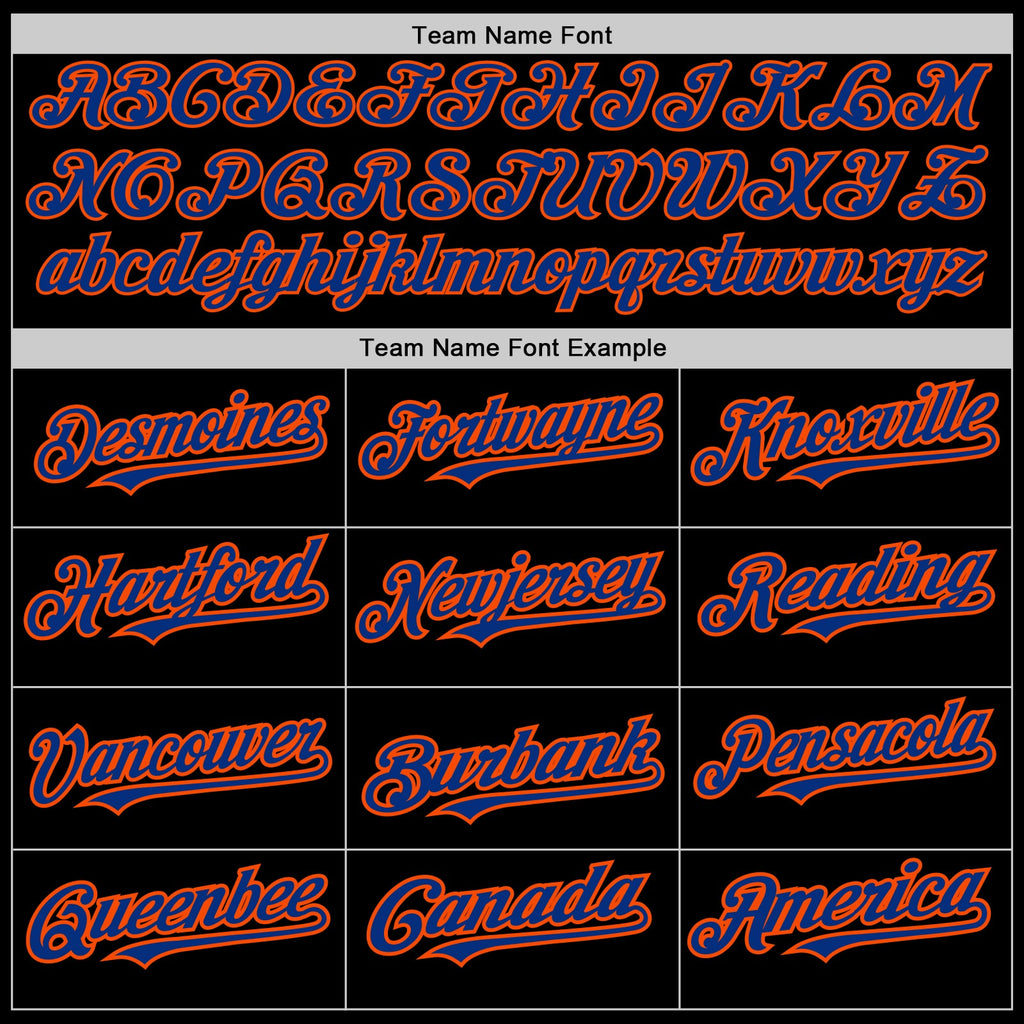 Custom Black Royal-Orange 3 Colors Arm Shapes Authentic Baseball Jersey