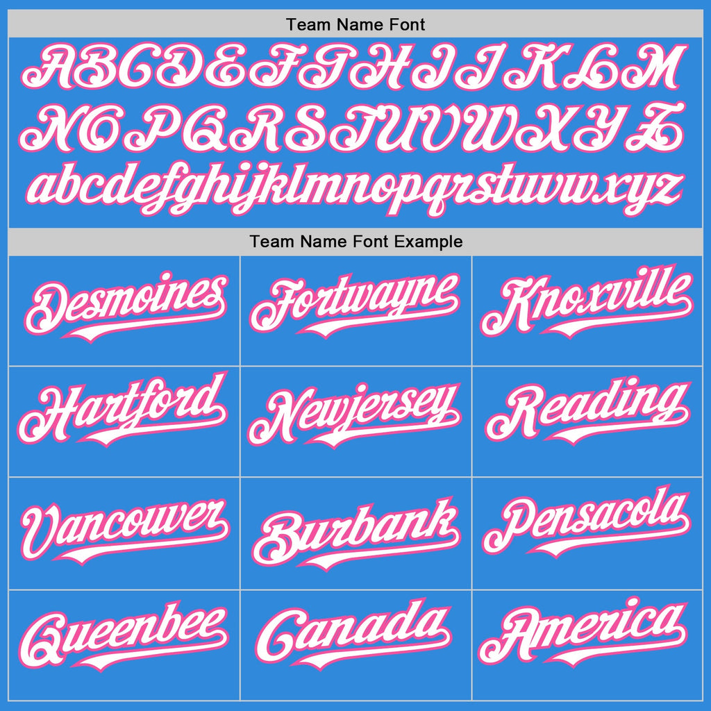 Custom Electric Blue White-Pink 3 Colors Arm Shapes Authentic Baseball Jersey
