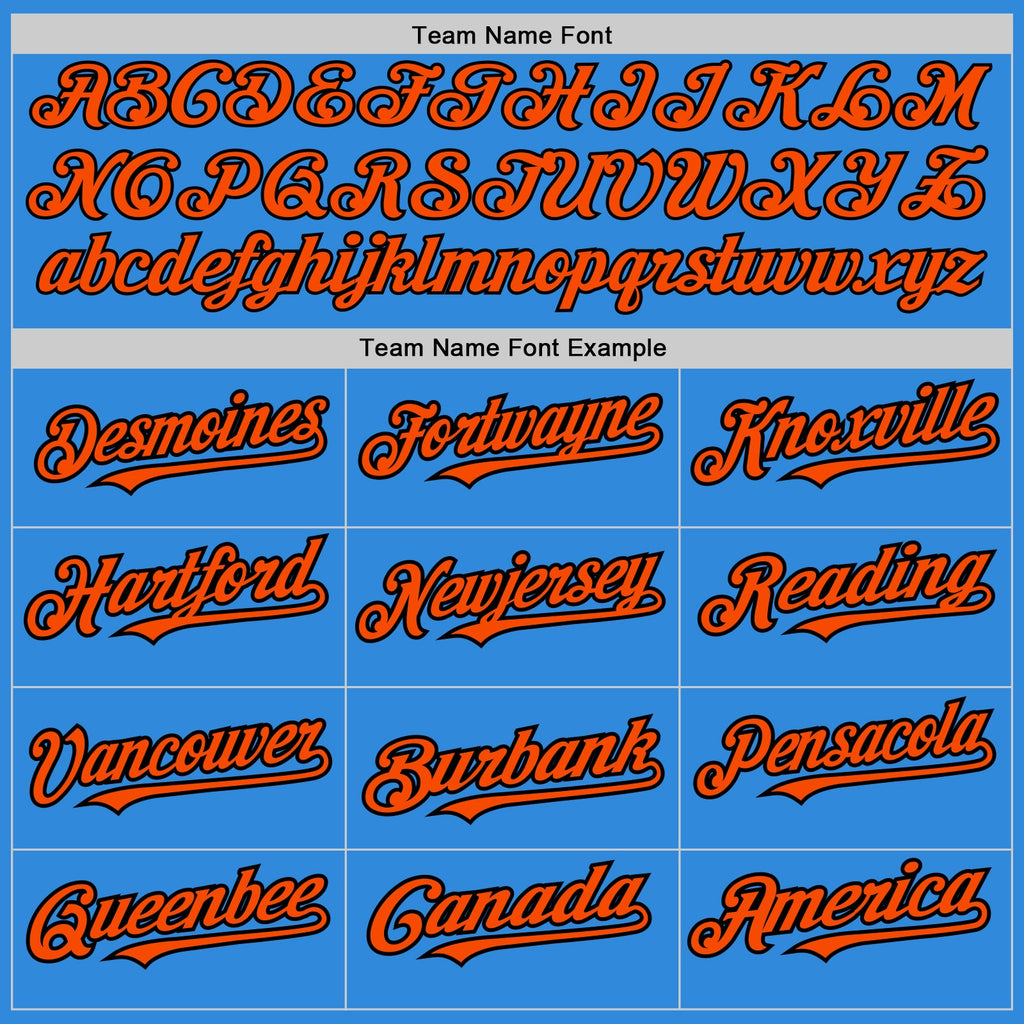 Custom Electric Blue Orange-Black 3 Colors Arm Shapes Authentic Baseball Jersey