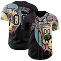 Custom Black White 3D Illymakes Drippy Mushroom Skull Authentic Baseball Jersey
