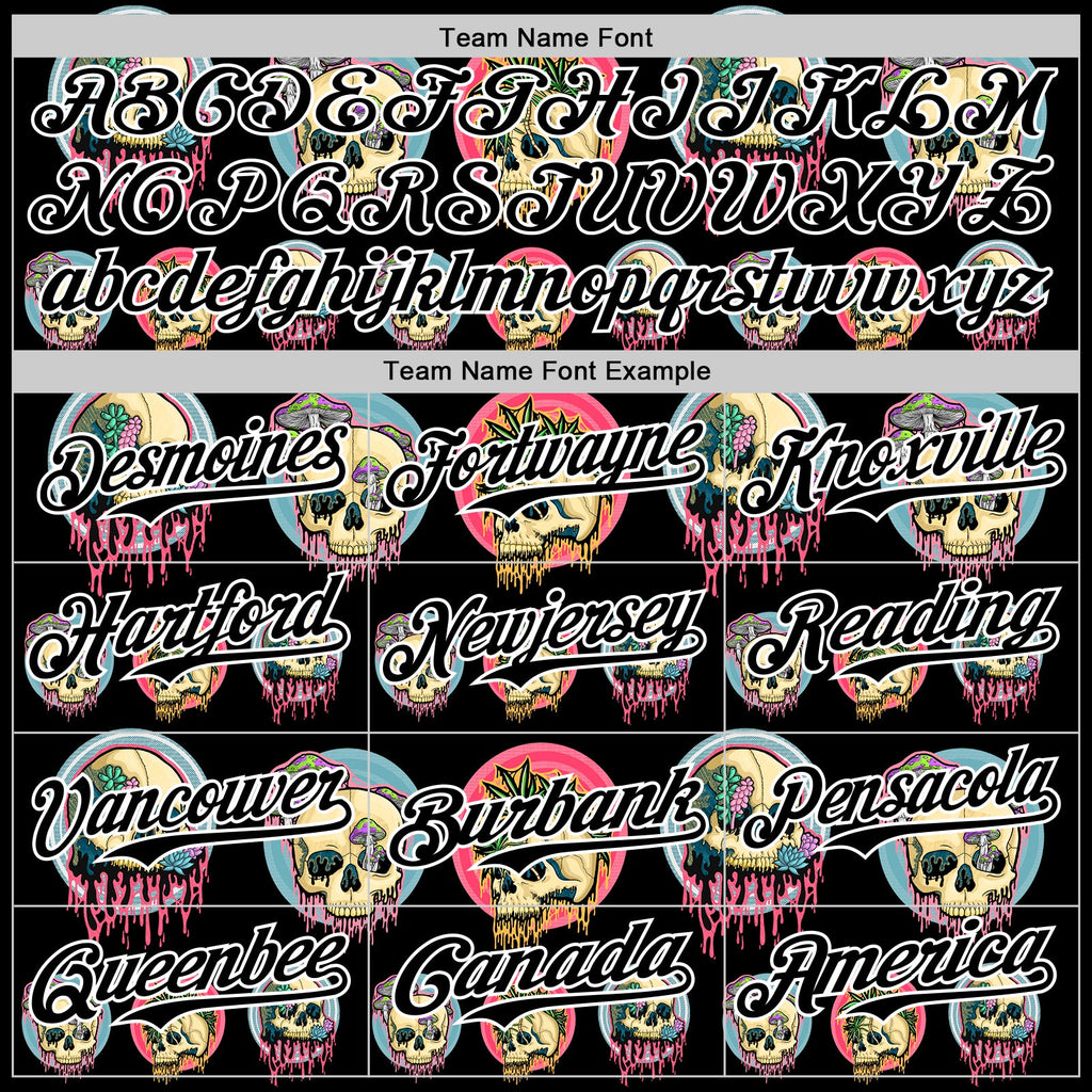 Custom Black White 3D Illymakes Drippy Skulls Authentic Baseball Jersey