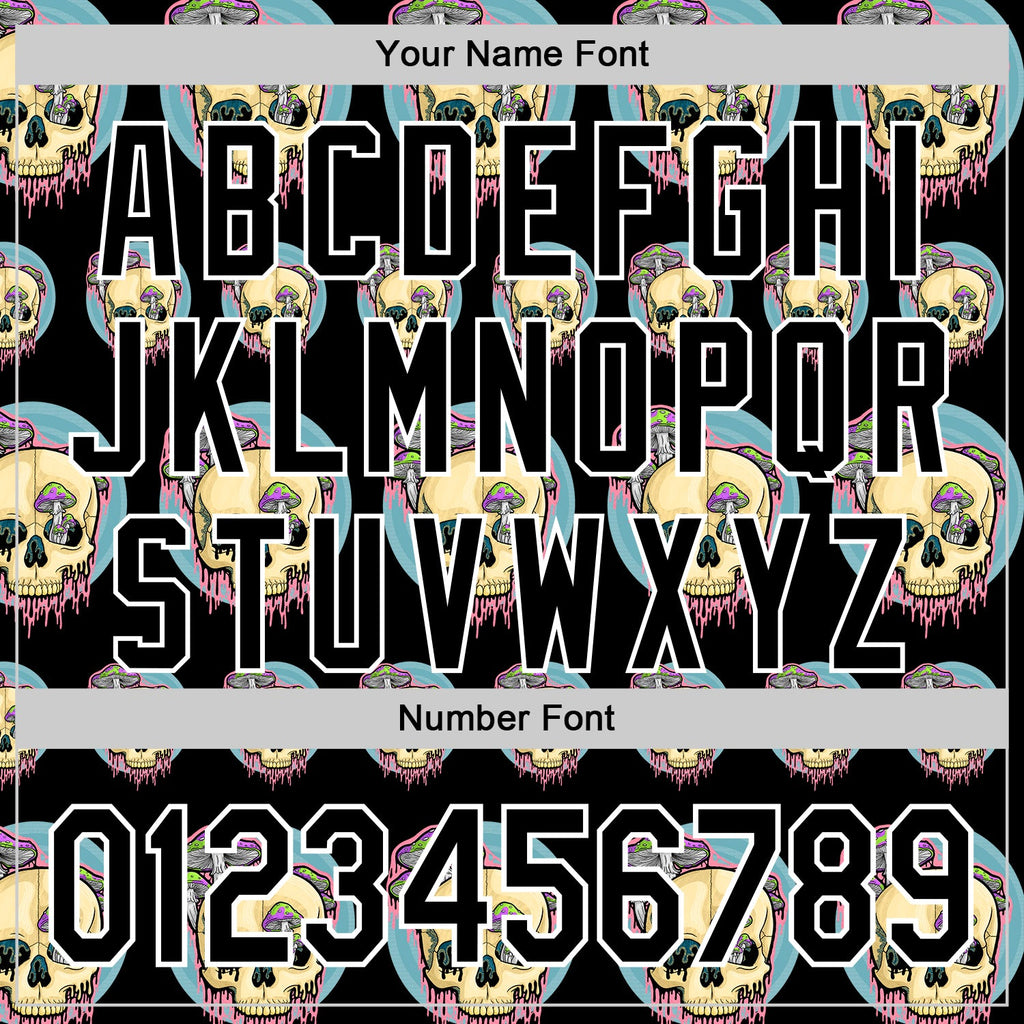 Custom Black White 3D Illymakes Drippy Mushroom Skulls Authentic Baseball Jersey