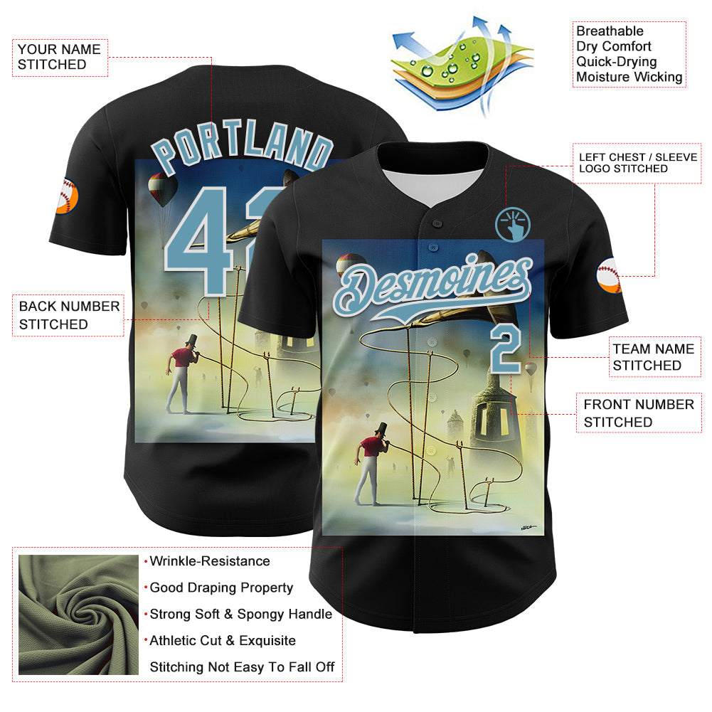 Custom Black Shadow Blue-White 3D Marcel Caram The Horn Authentic Baseball Jersey